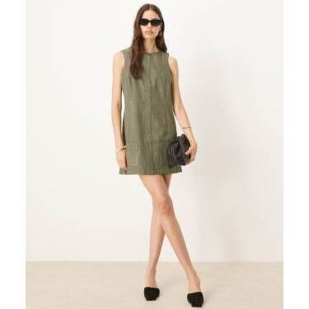ASOS DESIGN Tall bonded mini shift dress with pocket detail in deep khaki